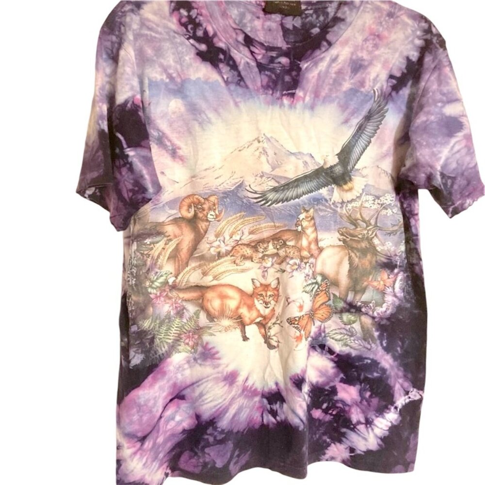 Chapman Graphics Vintage Tie Dye T-Shirt Forest Woodland Animals sz L Eagle Deer